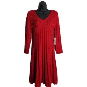 Jessica Howard Cable Knit Sweater Dress M Red V Neck NWT Cozy Holiday Dress